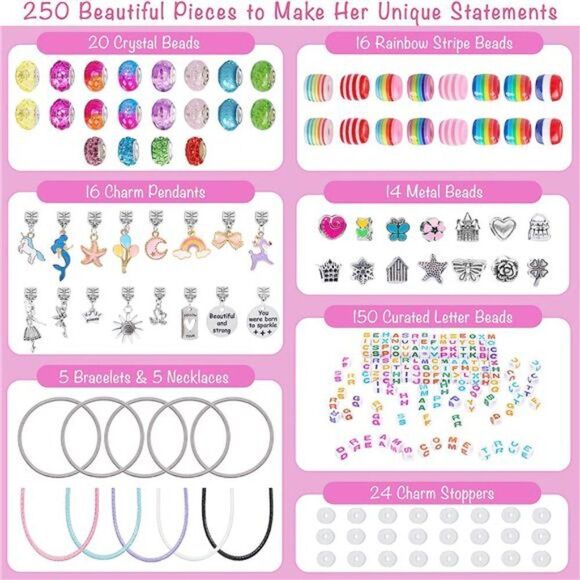 Charm Bracelet Making Kit Girls 250 Crystal Beads Letter Beads Bracelet Charms - Picture 6 of 6